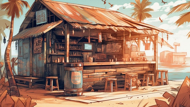 Sunny Beach bar illustrazione AI generativa