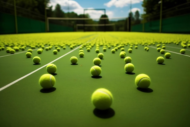 Sunny Day palle da tennis sul campo Generative Ai