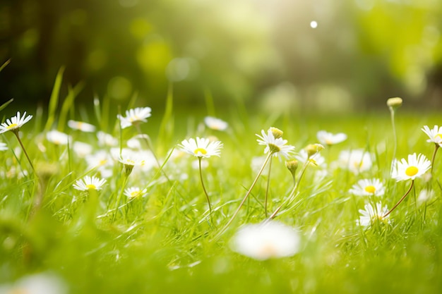 Sunny Spring Grass Meadow Daisy Flowers generano ai