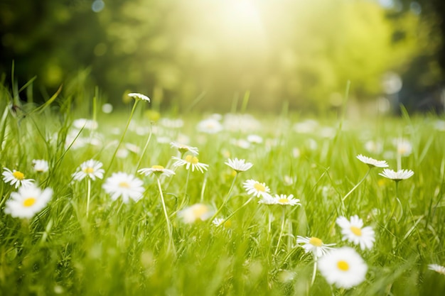 Sunny Spring Grass Meadow Daisy Flowers generano ai