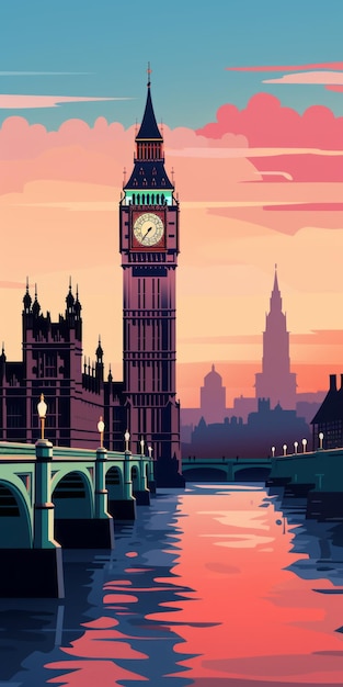 Sunset At Big Ben sfondo da scrivania ispirato al design grafico