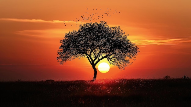 Sunset con albero IA generativa