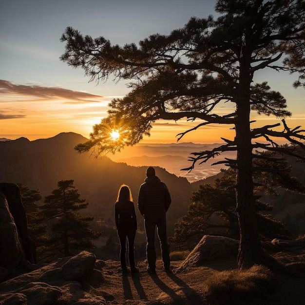 Sunset Summit Silhouettes Paesaggio di montagna Foto