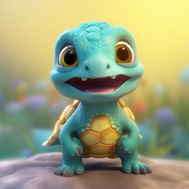 Super adorabile PixarStyle Rendered Piccola tartaruga AI generativa