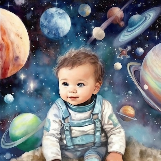 Super Adorable Space Galaxy Nursery Art Generative AI