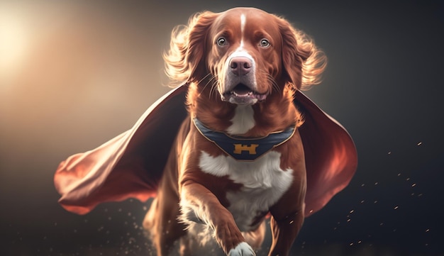 Super Dog come supereroe con sfondo del capo IA generativa