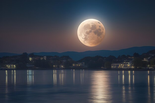 Super luna piena con sfondo scuro super luna blu