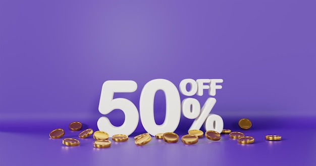 Super offerta di vendita 50 per cento di sconto con sfondo viola