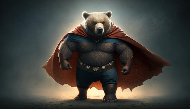 Super orso come supereroe con sfondo del capo IA generativa