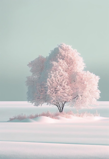 Superbo albero minimalista sul paesaggio invernale in colori pastello Creato con la tecnologia generativa AI