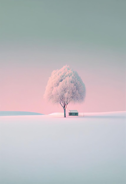 Superbo albero minimalista sul paesaggio invernale in colori pastello Creato con la tecnologia generativa AI