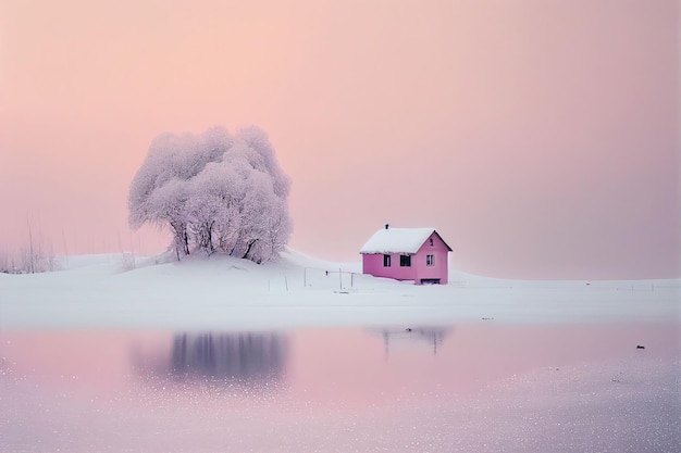 Superbo albero minimalista sul paesaggio invernale in colori pastello Creato con la tecnologia generativa AI