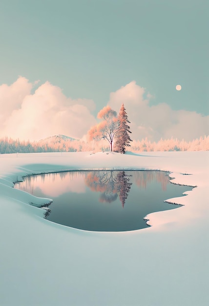 Superbo albero minimalista sul paesaggio invernale in colori pastello Creato con la tecnologia generativa AI