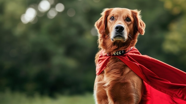 Supereroe golden retriever in maschera su sfondo isolato