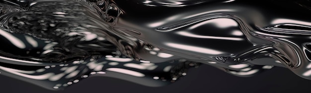 Superficie cromata liquida Texture metallica fluida per il design Forma organica irreale Materia oscura Sfondo digitale AI generativa