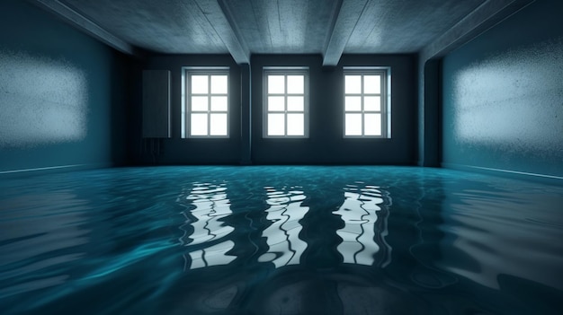 Superficie dell'acqua blu scintillante nella stanza vuota