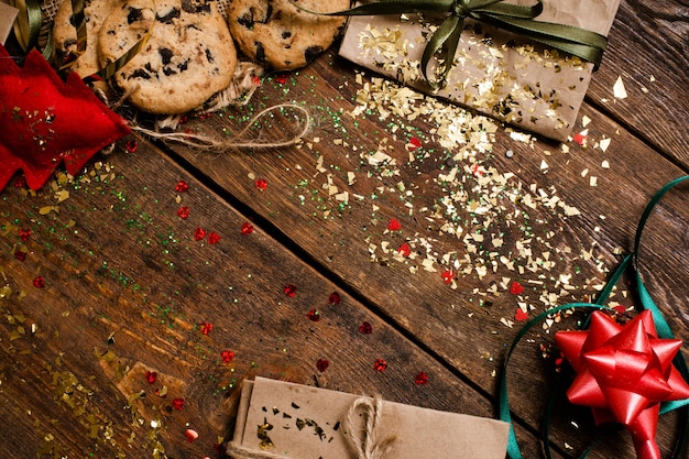 Superficie della decorazione di vacanze di Natale, vista dall'alto.