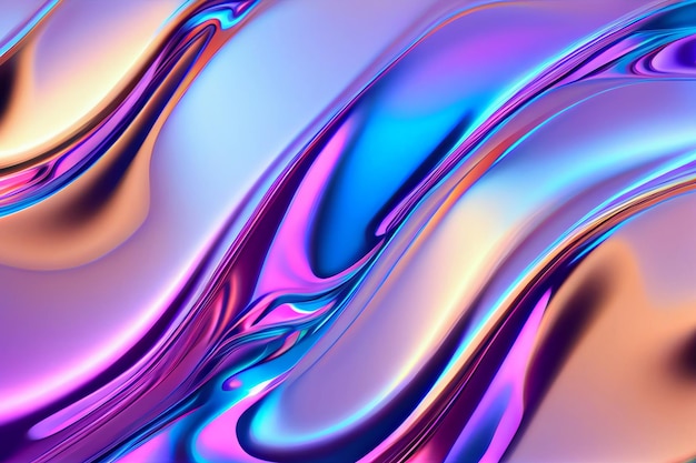 Superficie di metallo liquido iridescente con increspature 3d illustrazione Astratto sfondo fluido fluorescente