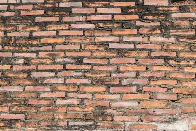 Superficie rossa di lerciume del vecchio muro di mattoni antico con il fondo stagionato di struttura del cemento.