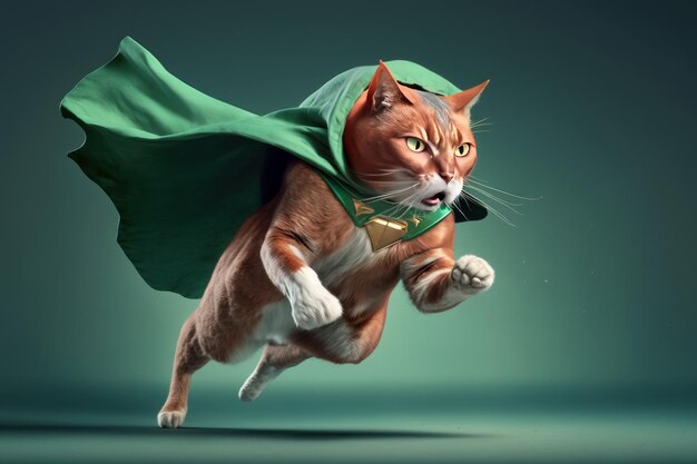 Superpet Cat come supereroe con sfondo del capo Creato Generative Ai