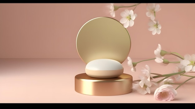 Supporto dorato con uovo bianco Rendering 3D di alta qualità con stile giapponese e luce brillante in Cinema 4D