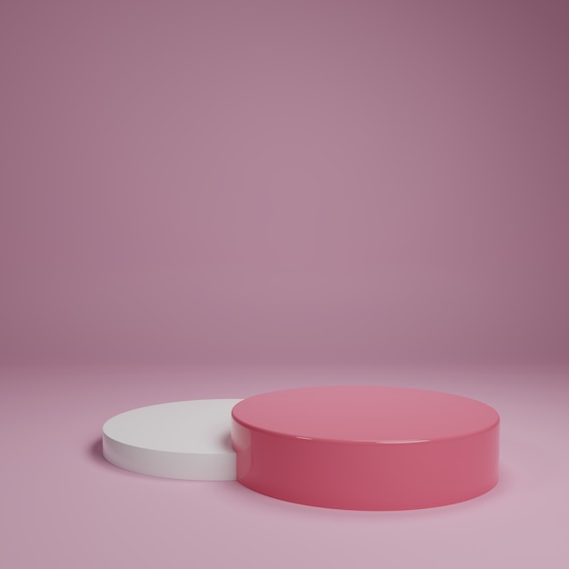 Supporto pastello rosa bianco del prodotto su fondo. Concetto astratto geometria minima. Tema della piattaforma podio di Studio. Fase di presentazione del marketing per le esposizioni. L'illustrazione 3D rende la progettazione grafica