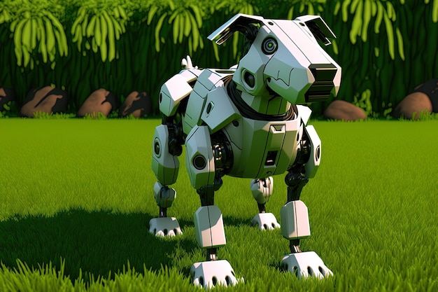 Supporto per cani robot sul pavimento verde