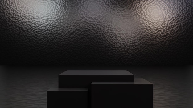 Supporto per podio nero o piattaforma per palcoscenico vuota o piedistallo per vetrina moderno minimo 3d