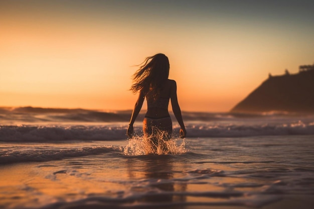 Surf girl al tramonto IA generativa