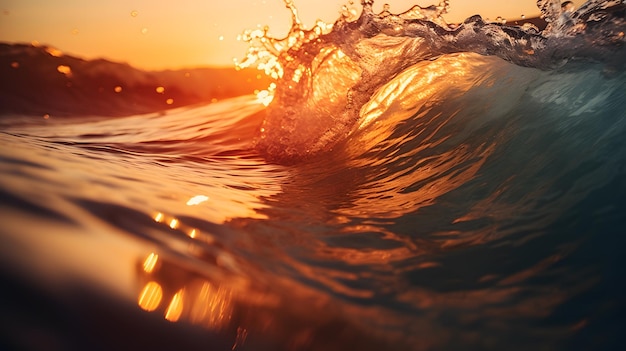 Surfare le onde dell'oceano al tramonto Bel paesaggio con le onde azzurre dell'oceana