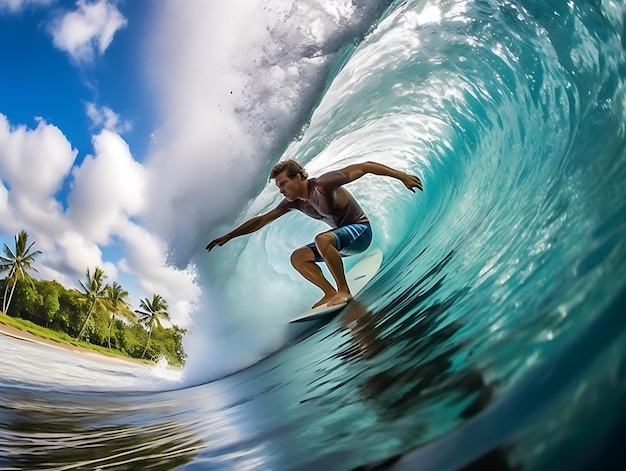 Surfing Adventure Cavalcando l'onda perfetta da vicino Ai Generative