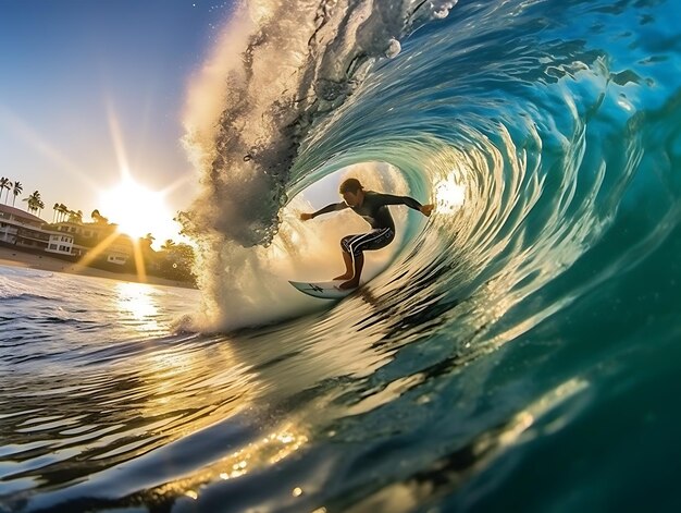 Surfing Adventure Cavalcando l'onda perfetta da vicino Ai Generative