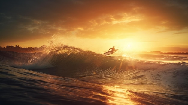 Surfista nell'oceano con una tavola da surf Generative Ai