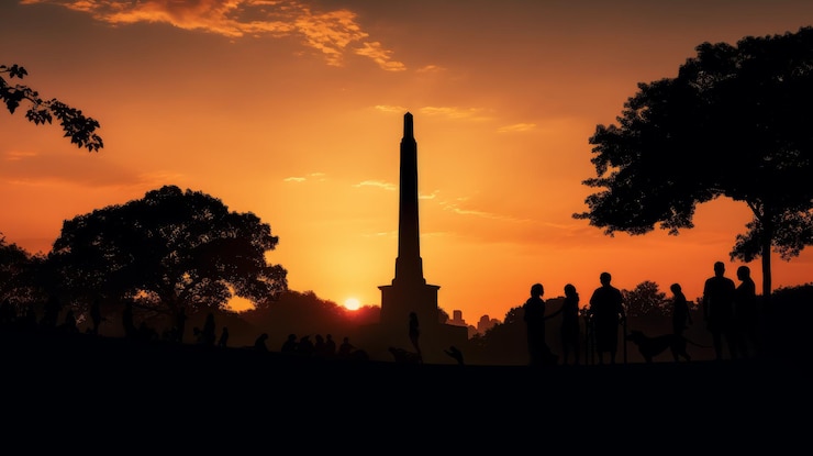 Photo surreal central park cleopatra39s needle dog park at sunset silhouette