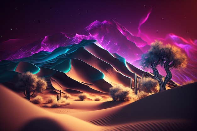 surreale paesaggio desertico con imponenti dune di sabbia generative ai