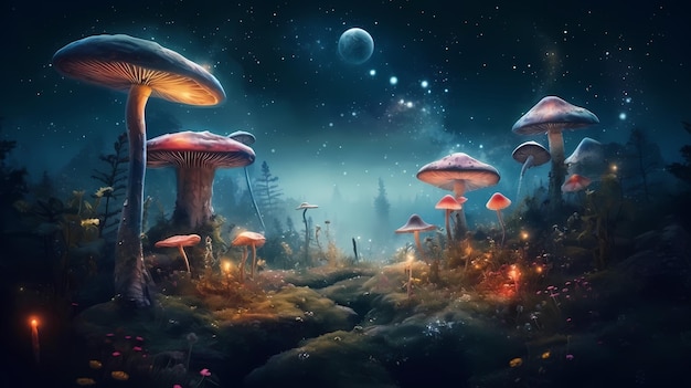 Surreale paesaggio psichedelico fantastici funghi