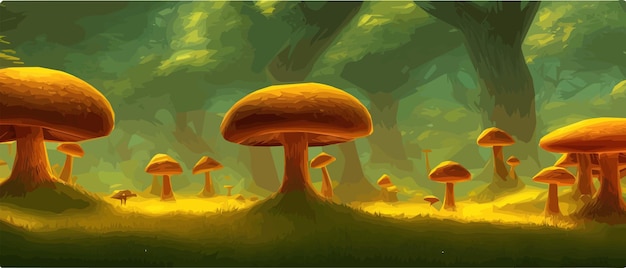 Surreali paesaggi di funghi fantasy paese delle meraviglie paesaggio con illustrazione vettoriale di funghi lunari Fantasia sognante