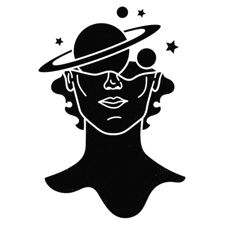 Foto surrealista testa adesivo png nero saturno sfondo trasparente