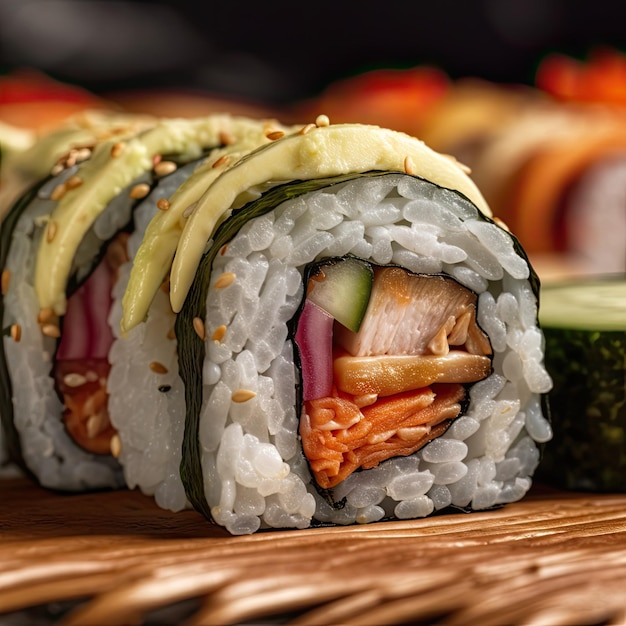 Sushi assortiti nigiri e maki grande set su ardesia Una varietà di sushi giapponese con tonno granchio salmone
