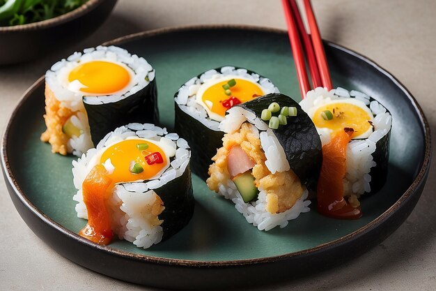 Sushi con uova fritte