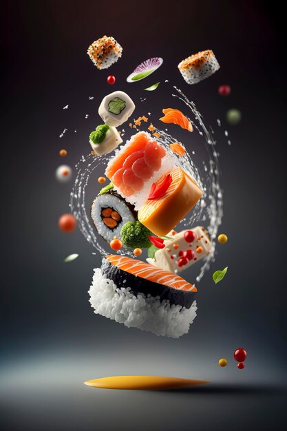 Sushi Delight in Motion Tecnologia AI generativa Arte culinaria