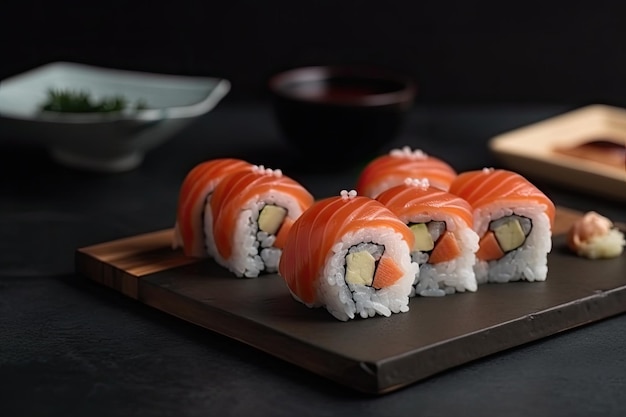 Sushi fresco e colorido um prato tentador generativo IA