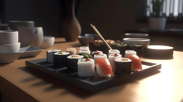 sushi_on_the_table_super_realistic_cinematic cibo giapponese