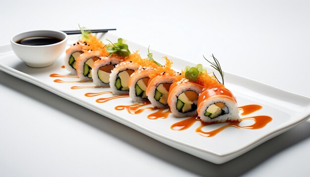 Sushi roll cibo sano stile alimentare giapponese gustoso sushi AI generato