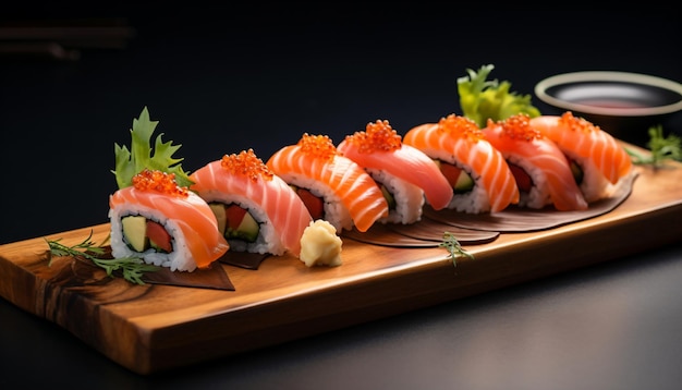 Sushi roll cibo sano stile alimentare giapponese gustoso sushi AI generato