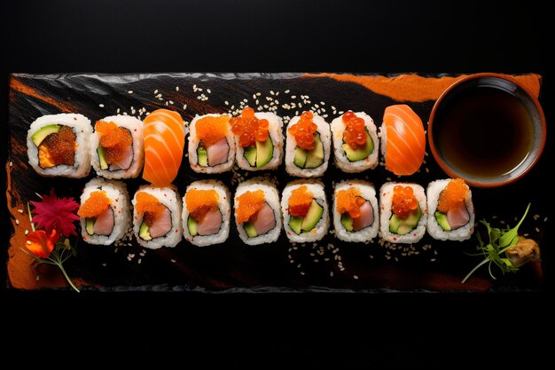 Sushi Rolls assorti sul tavolo AI generativa