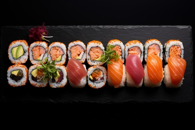 Sushi Rolls assorti sul tavolo AI generativa