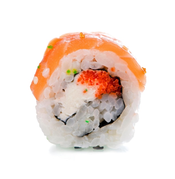 Sushi Rolls sushi roll maki con pesce volante caviale gamberetti salmone e avocado cibo giapponese