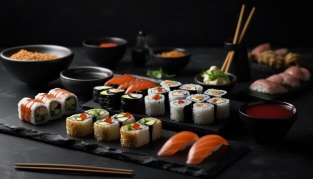 Sushi sullo sfondo nero