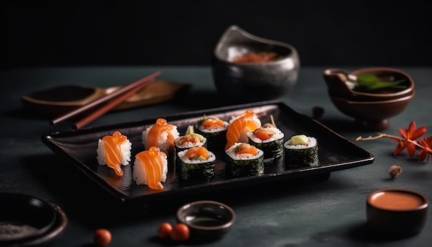 Sushi sullo sfondo nero